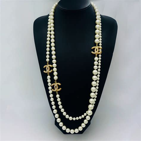 chanel cheap necklace|chanel pearl long strand necklaces.